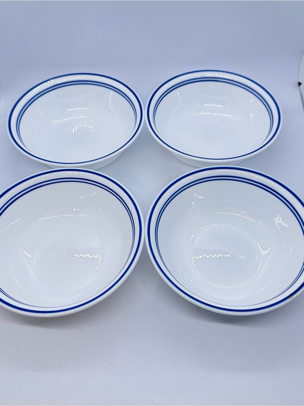 Set of 4 Corelle Vitrelle Classic Cafe Blue Soup Cereal Bowls w/ Stripes 6.25" - Picture 2 of 9